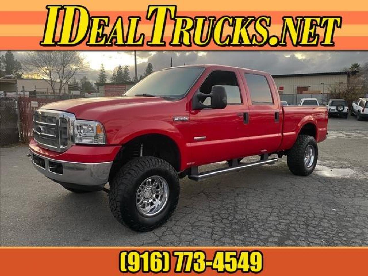 2005 Red Clearcoat Ford F-250 Super Duty Lariat (1FTSW21P05E) with an 6.0L Power Stroke 6.0L Diesel Turbo V8 325hp 560ft. lbs. Direct Injection engine, 5-Speed Automatic transmission, located at 800 Riverside Ave, Roseville, CA, 95678, (916) 773-4549, 38.732265, -121.291039 - DIESEL CREW CAB 4X4 BULLET PROOF EGR COOLER HEADSTUDS NEW TIRES LIFTED - Photo#0