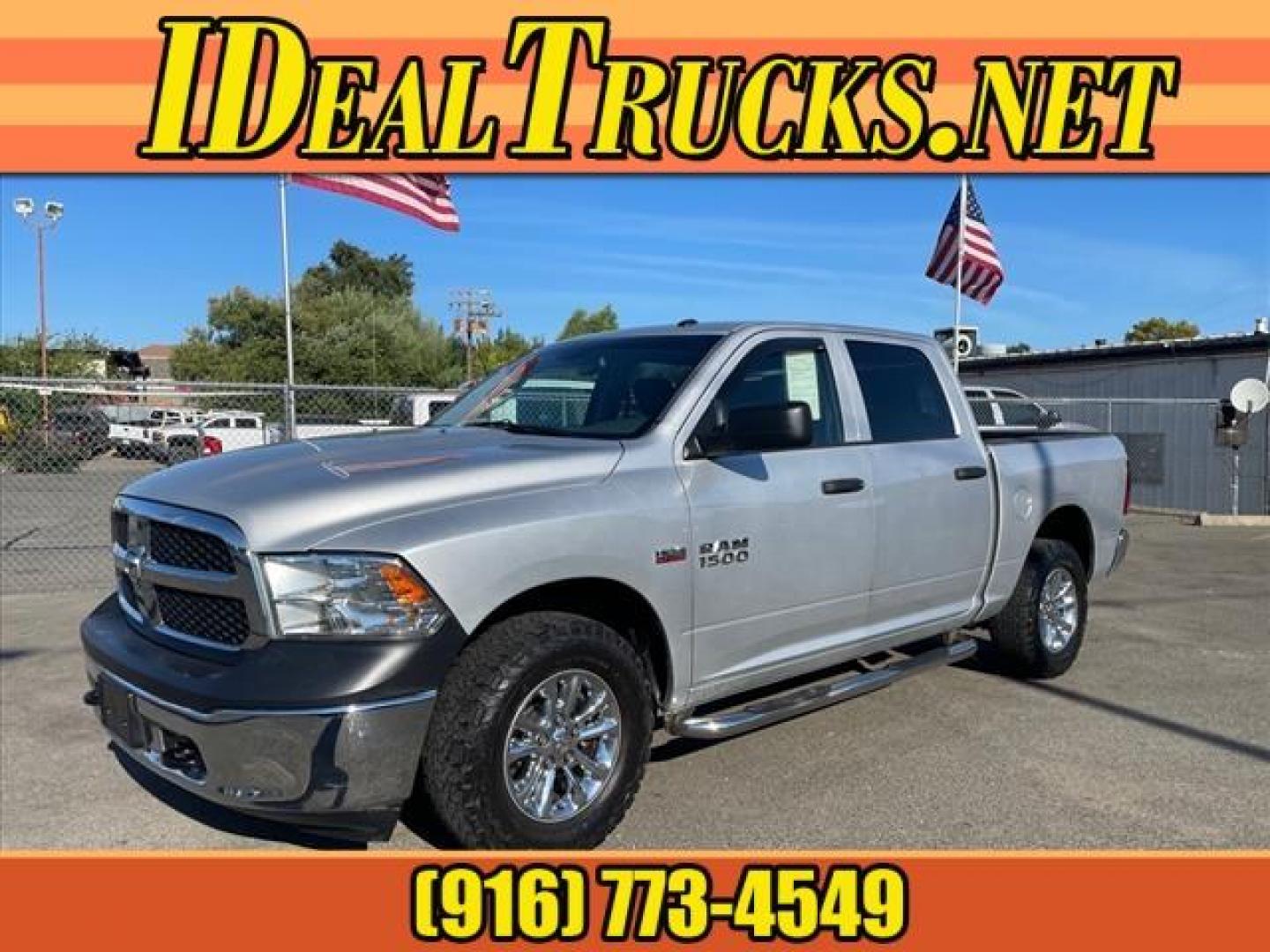 2015 Bright Silver Metallic Clear Coat RAM 1500 Tradesman (3C6RR7KT9FG) with an 5.7L HEMI 5.7L V8 395hp 410ft. lbs. Sequential Multiport Fuel Injection engine, 8-Speed Shiftable Automatic transmission, located at 800 Riverside Ave, Roseville, CA, 95678, (916) 773-4549, 38.732265, -121.291039 - 4X4 TRADESMAN CREW CAB 5.7 HEMI V8 - Photo#0