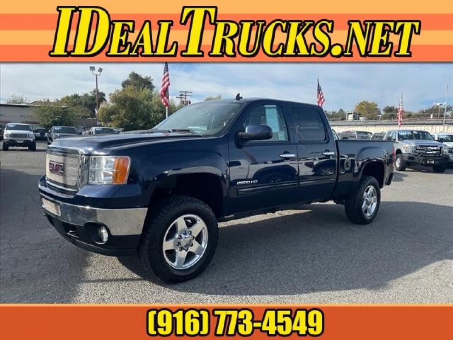 2012 Midnight Blue Metallic GMC Sierra 2500HD SLT (1GT121E87CF) with an 6.6L Duramax 6.6L Diesel Turbo V8 397hp 765ft. lbs. Common Rail Direct Injection engine, Allison 1000 6-Speed Shiftable Automatic transmission, located at 800 Riverside Ave, Roseville, CA, 95678, (916) 773-4549, 38.732265, -121.291039 - Photo#0