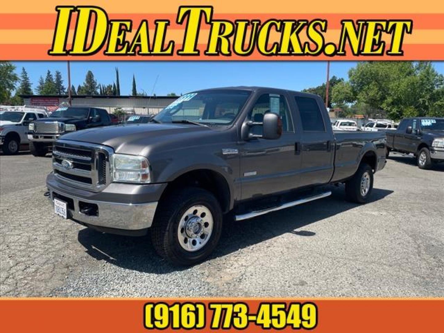 2005 Dark Shadow Grey Clearcoat Metallic Ford F-250 Super Duty XLT (1FTSW21P05E) with an 6.0L Power Stroke 6.0L Diesel Turbo V8 325hp 560ft. lbs. Direct Injection engine, 5-Speed Automatic transmission, located at 800 Riverside Ave, Roseville, CA, 95678, (916) 773-4549, 38.732265, -121.291039 - DIESEL CREW CAB 4X4 XLT LOW MILES NEW EGR AND OIL COOLER ONE OWNER CLEAN CARFAX - Photo#0