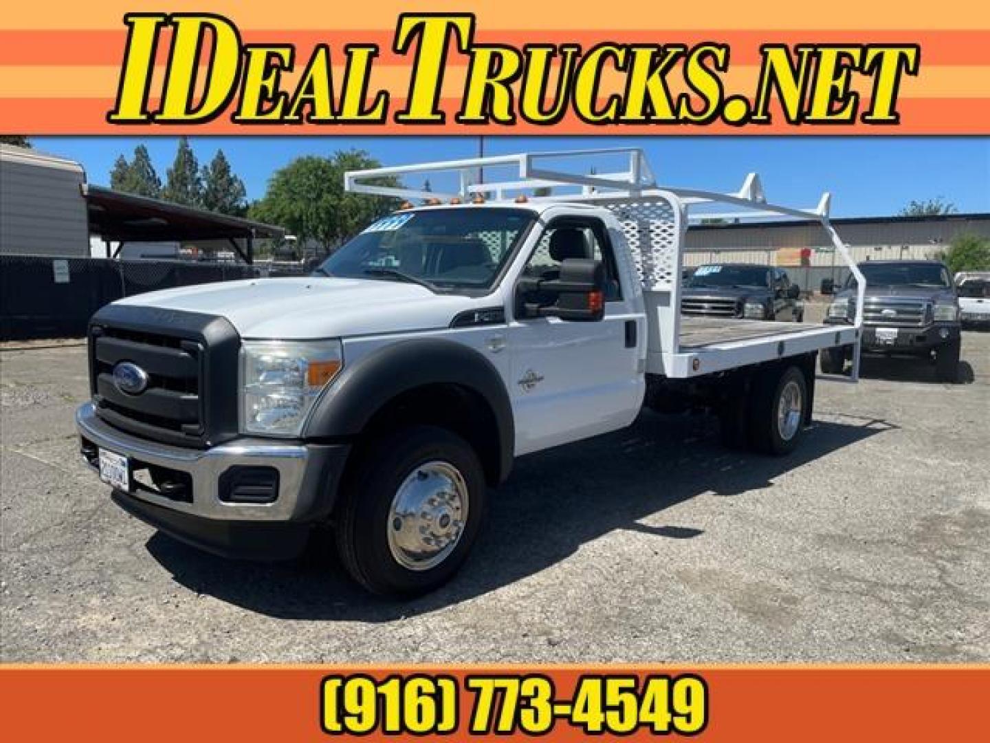 2015 Oxford White Ford F-450 Super Duty XL (1FDUF4GT9FE) with an 6.7L Power Stroke 6.7L Biodiesel Turbo V8 440hp 860ft. lbs. Common Rail Direct Injection engine, 6-Speed Shiftable Automatic transmission, located at 800 Riverside Ave, Roseville, CA, 95678, (916) 773-4549, 38.732265, -121.291039 - DIESEL FLATBED DUALLY ONE OWNER SERVICE RECORDS ON CLEAN CARFAX - Photo#0