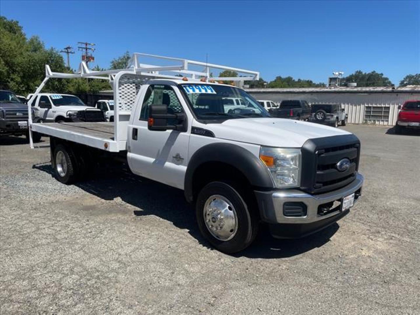 2015 Oxford White Ford F-450 Super Duty XL (1FDUF4GT9FE) with an 6.7L Power Stroke 6.7L Biodiesel Turbo V8 440hp 860ft. lbs. Common Rail Direct Injection engine, 6-Speed Shiftable Automatic transmission, located at 800 Riverside Ave, Roseville, CA, 95678, (916) 773-4549, 38.732265, -121.291039 - DIESEL FLATBED DUALLY ONE OWNER SERVICE RECORDS ON CLEAN CARFAX - Photo#1