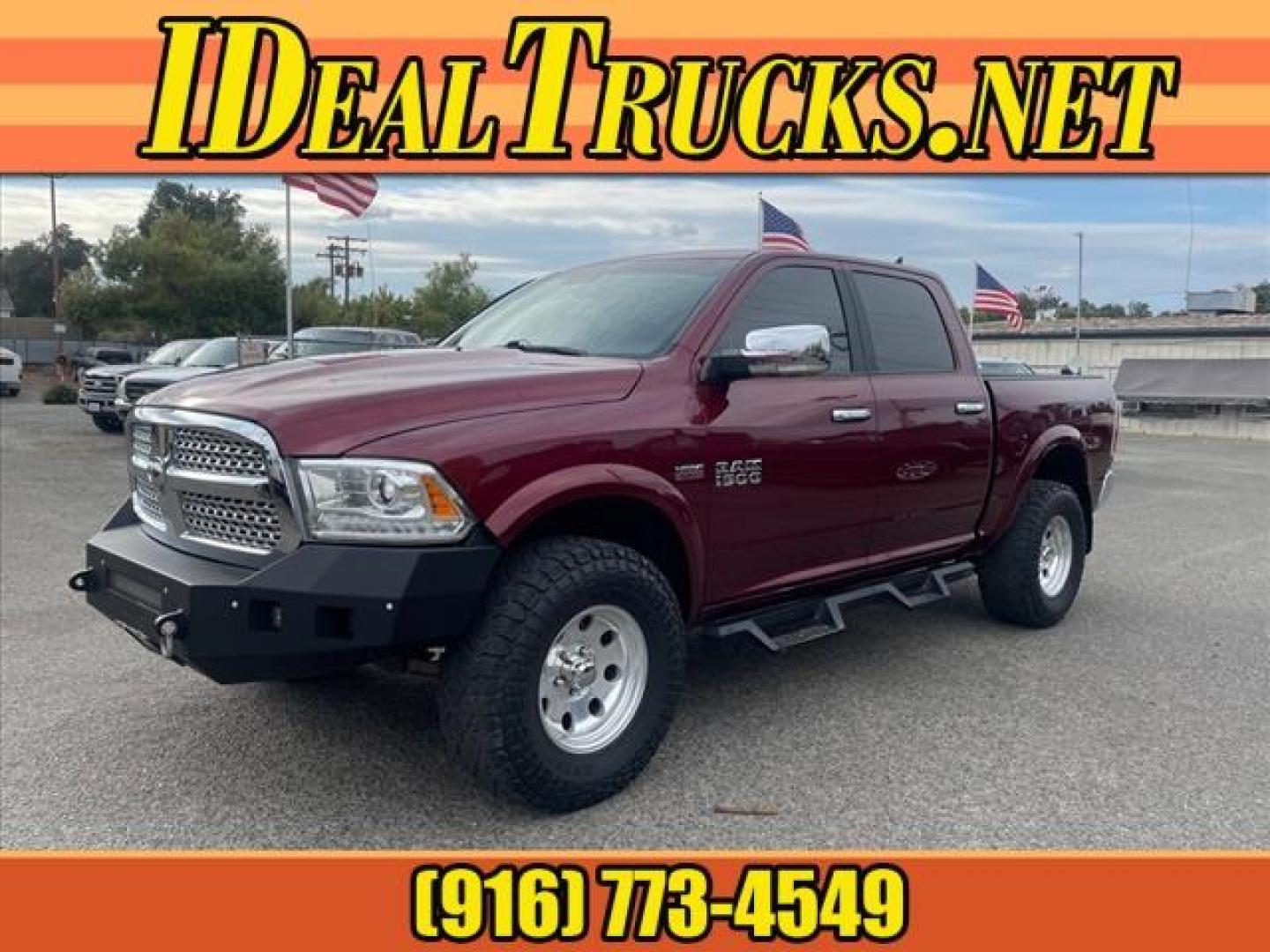 2017 Delmonico Red Pearl Coat RAM 1500 Laramie (1C6RR7NT6HS) with an 5.7L HEMI 5.7L V8 395hp 410ft. lbs. Sequential Multiport Fuel Injection engine, 8-Speed Shiftable Automatic transmission, located at 800 Riverside Ave, Roseville, CA, 95678, (916) 773-4549, 38.732265, -121.291039 - 4X4 CREW CAB LARAMIE 5.7 HEMI V8 CLEAN CARFAX - Photo#0