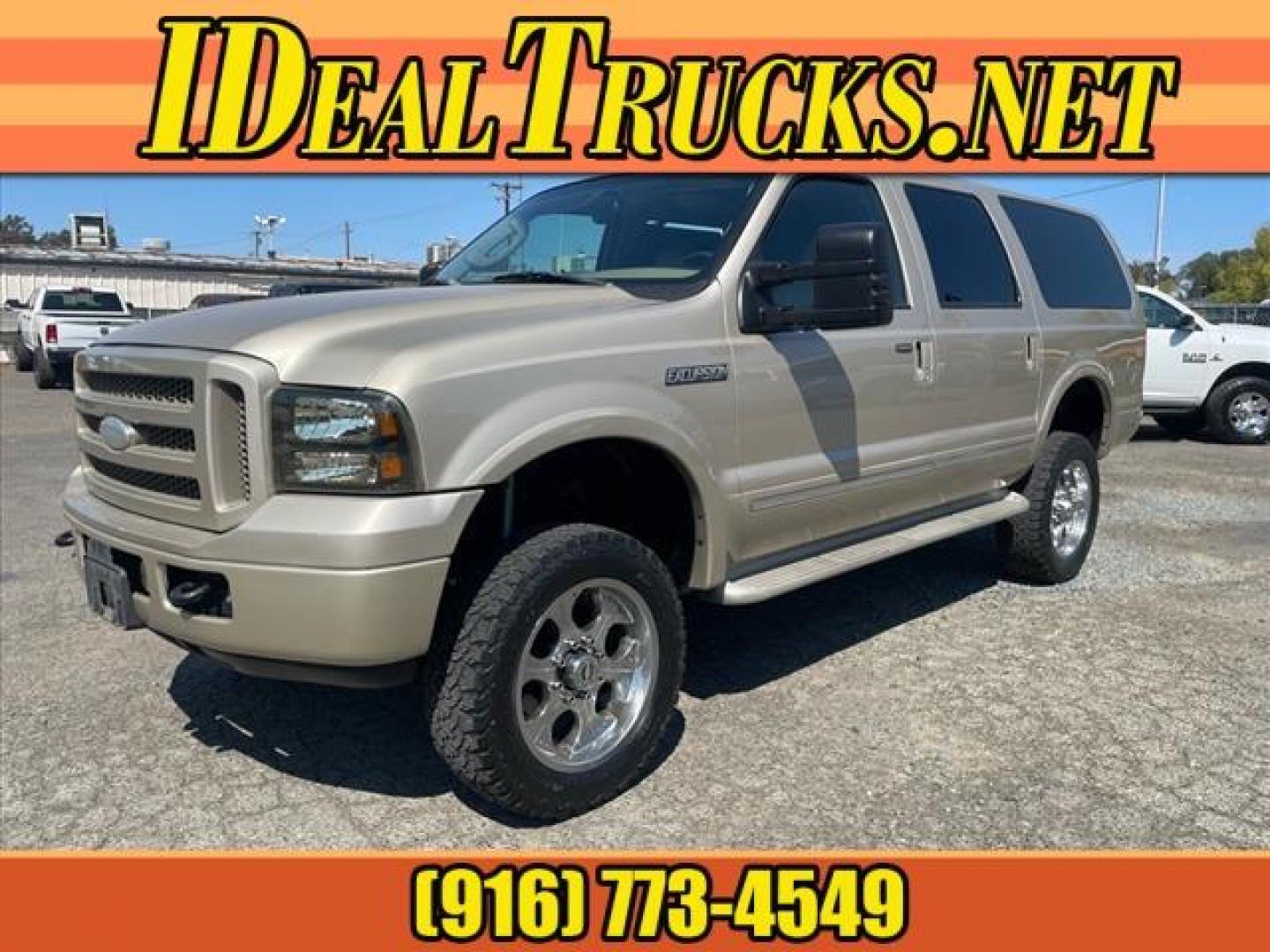 2005 Pueblo Gold Clearcoat Metallic Ford Excursion Limited (1FMSU43P35E) with an 6.0L Power Stroke 6.0L Diesel Turbo V8 325hp 560ft. lbs. Common Rail Direct Injection engine, 5-Speed Automatic transmission, located at 800 Riverside Ave, Roseville, CA, 95678, (916) 773-4549, 38.732265, -121.291039 - DIESEL 4X4 LIMITED DVD CLEAN CARFAX - Photo#0