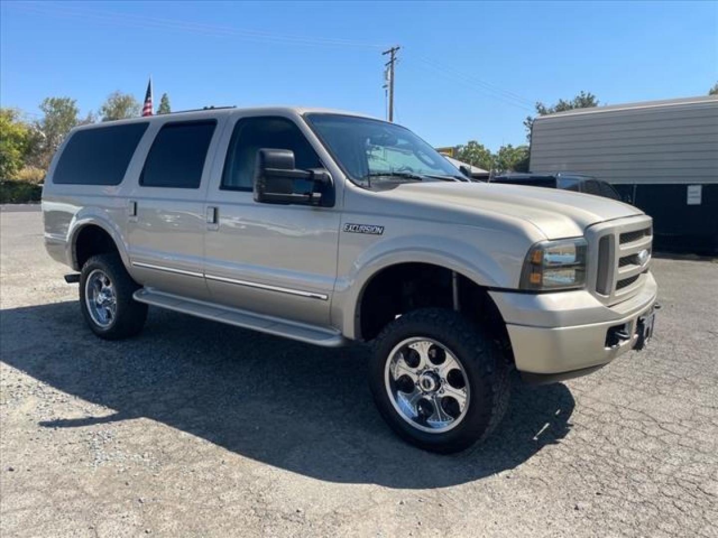 2005 Pueblo Gold Clearcoat Metallic Ford Excursion Limited (1FMSU43P35E) with an 6.0L Power Stroke 6.0L Diesel Turbo V8 325hp 560ft. lbs. Common Rail Direct Injection engine, 5-Speed Automatic transmission, located at 800 Riverside Ave, Roseville, CA, 95678, (916) 773-4549, 38.732265, -121.291039 - DIESEL 4X4 LIMITED DVD CLEAN CARFAX - Photo#1