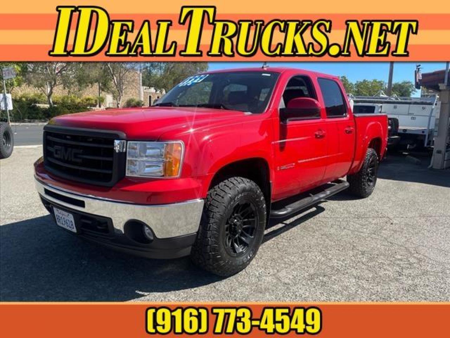 2007 Fire Red GMC Sierra 1500 SLT (2GTFK13Y871) with an 6.0L VortecMAX 6.0L V8 367hp 375ft. lbs. Other engine, 4-Speed Automatic transmission, located at 800 Riverside Ave, Roseville, CA, 95678, (916) 773-4549, 38.732265, -121.291039 - 4X4 CREW CAB SLT VORTEC MAX LOW MILES ONE OWNER SERVICE RECORDS - Photo#0