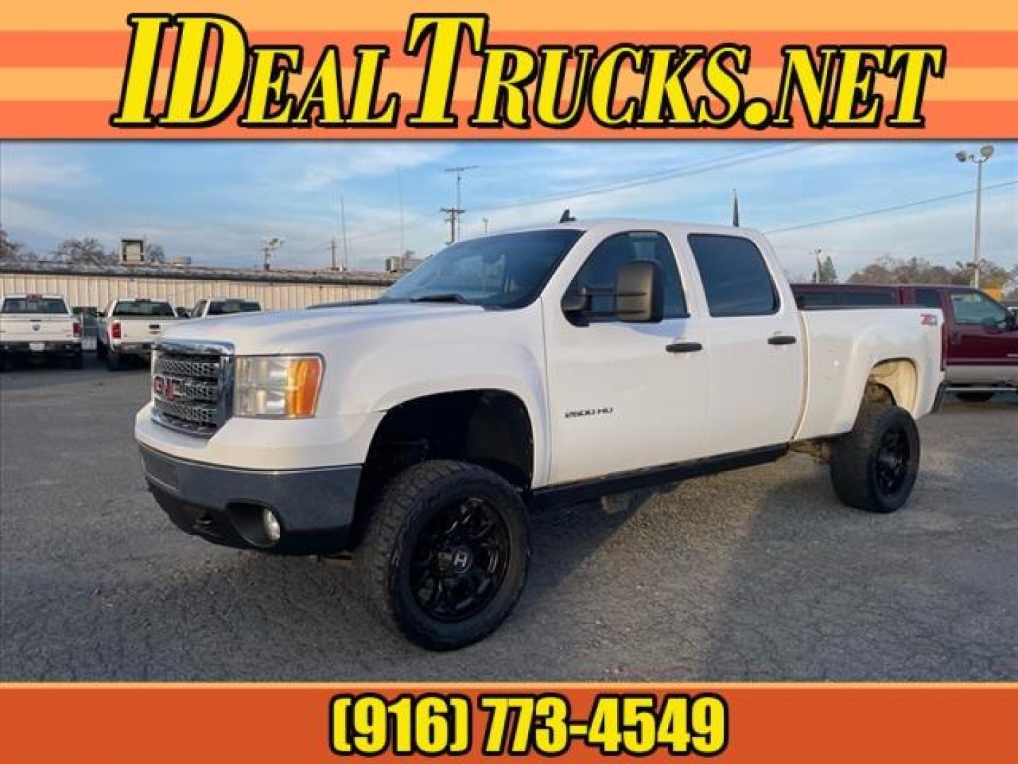 2014 Summit White GMC Sierra 2500HD SLE (1GT120C83EF) with an 6.6L Duramax 6.6L Diesel Turbo V8 397hp 765ft. lbs. Common Rail Direct Injection engine, Allison 1000 6-Speed Shiftable Automatic transmission, located at 800 Riverside Ave, Roseville, CA, 95678, (916) 773-4549, 38.732265, -121.291039 - DURAMAX DIESEL CREW CAB 4X4 SLE LIFTED ALLISON TRANSMISSION SERVICE RECORDS ON CLEAN CARFAX - Photo#0