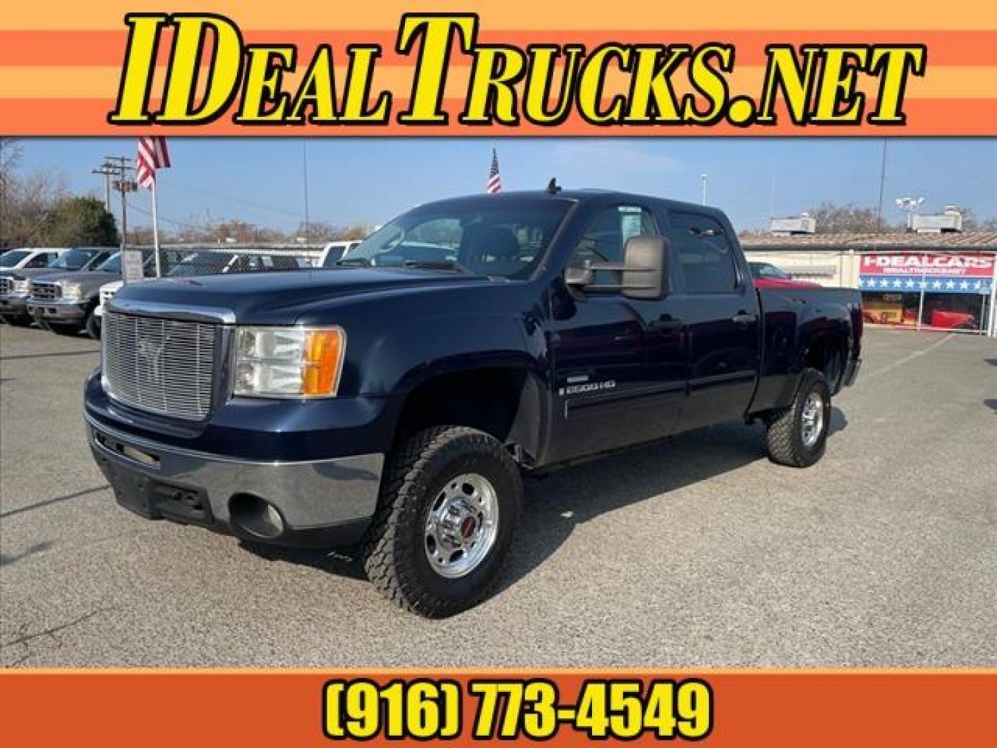 2008 Deep Blue Metallic GMC Sierra 2500HD SLE1 (1GTHK23628F) with an 6.6L Duramax 6.6L Diesel Turbo V8 365hp 660ft. lbs. Common Rail Direct Injection engine, Allison 1000 6-Speed Shiftable Automatic transmission, located at 800 Riverside Ave, Roseville, CA, 95678, (916) 773-4549, 38.732265, -121.291039 - DURAMAX DIESEL CREW CAB 4X4 SLE ALLISON TRANSMISSION CLEAN CARFAX - Photo#0