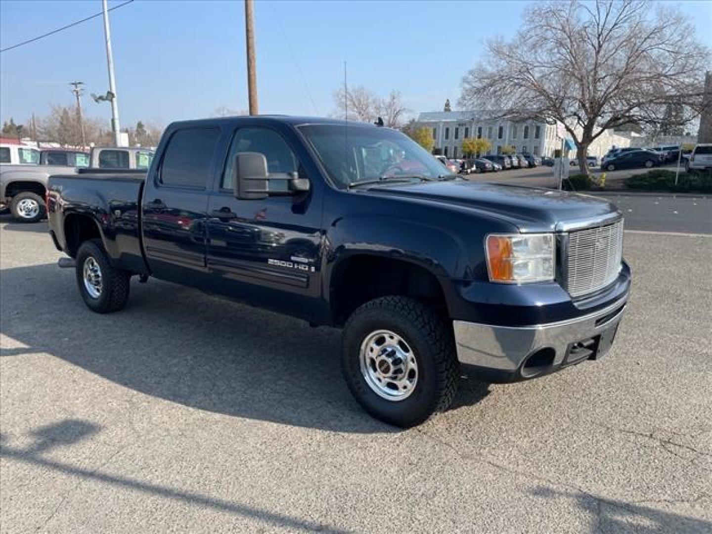 2008 Deep Blue Metallic GMC Sierra 2500HD SLE1 (1GTHK23628F) with an 6.6L Duramax 6.6L Diesel Turbo V8 365hp 660ft. lbs. Common Rail Direct Injection engine, Allison 1000 6-Speed Shiftable Automatic transmission, located at 800 Riverside Ave, Roseville, CA, 95678, (916) 773-4549, 38.732265, -121.291039 - DURAMAX DIESEL CREW CAB 4X4 SLE ALLISON TRANSMISSION CLEAN CARFAX - Photo#1