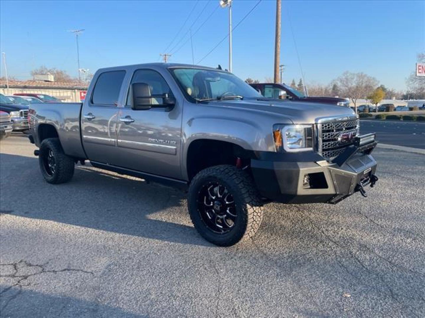 2014 Steel Gray Metallic GMC Sierra 2500HD Denali (1GT125E88EF) with an 6.6L Duramax 6.6L Diesel Turbo V8 397hp 765ft. lbs. Common Rail Direct Injection engine, Allison 1000 6-Speed Shiftable Automatic transmission, located at 800 Riverside Ave, Roseville, CA, 95678, (916) 773-4549, 38.732265, -121.291039 - Photo#1